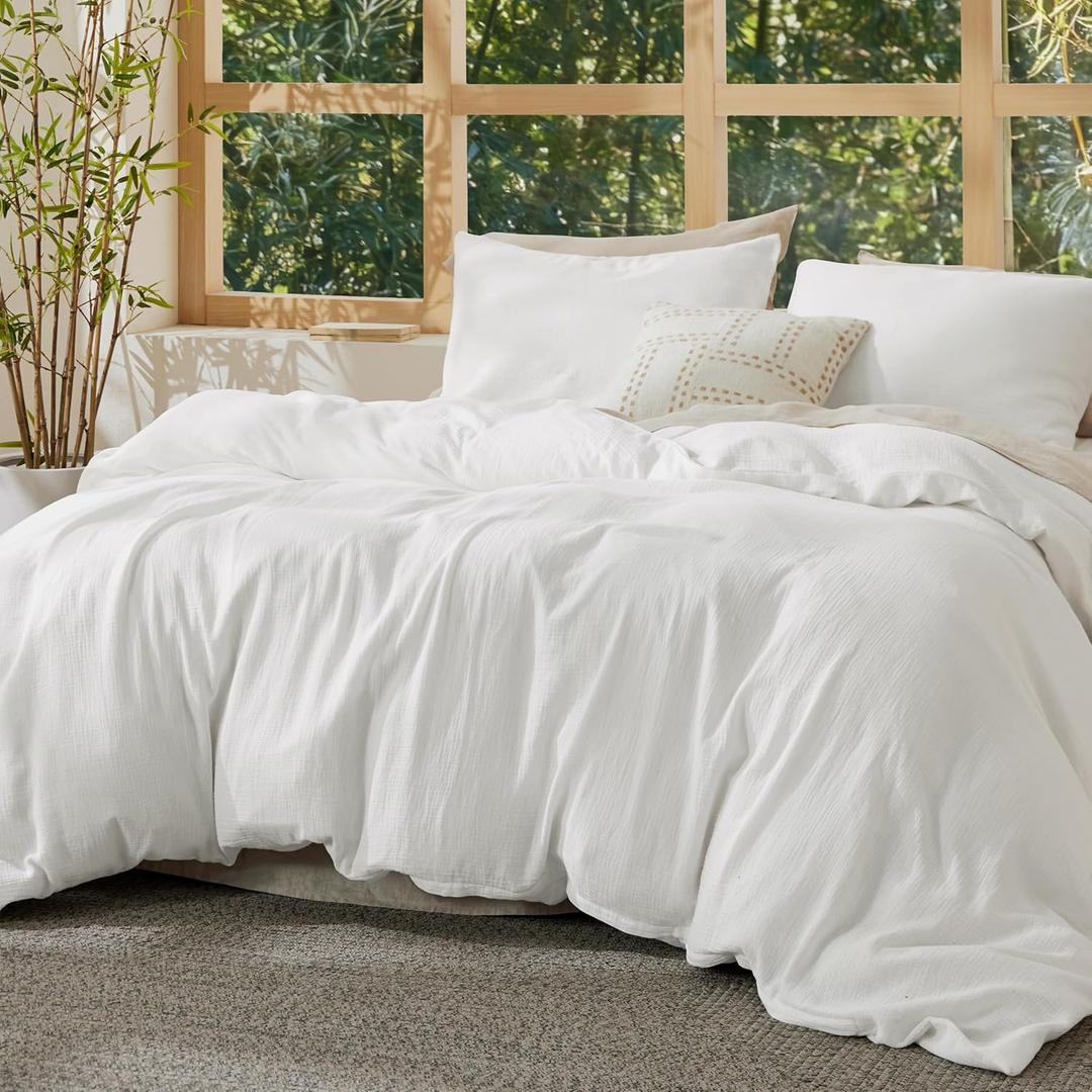 Bedsure Muslin Duvet Cover King Size - Cotton Blend Rayon Derived from Bamboo, Cooling Duvet Covet for Hot Sleepers - Ultra-Soft & Breathable Bedding Set for All Seasons(White, 104"x90")