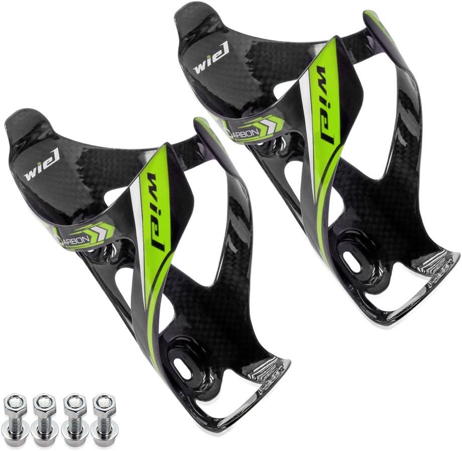 Wiel Full Carbon Fiber Bicycle Bike Light Drink Water Bottle Cage Holder (2PCs Green)