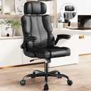 Executive Leather Office Chair, Computer Chair with Thick Cushion & Lumbar Support, Ergonomic Desk Chair with Adjustable Headrest & Armrests, Black