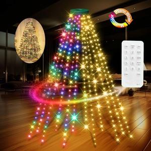 ComfyAura 12 Modes Easy Christmas Tree Lights with Ring Indoor Outdoor - 6.56Ft x 12 Lines String 288 LED Timer Dimmable Remote Waterproof Lights for 6 7 Ft Xmas Tree Decor (Warm White or Multicolor)