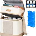 Mancro Breastmilk Cooler Bag with Ice Pack, Double Layer Insulated Baby Bottles Bag Fits 6 Bottles Up to 9 Ounces, Portable Breast Pump Cooler Travel Bag for Daycare and Nursing Moms, Beige