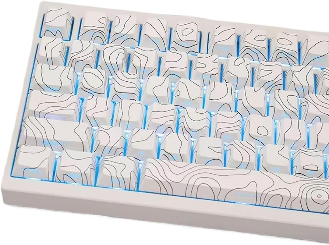 Sumgsn 131 Keys White Topographic Keycaps PBT Dye Sub Side Printed Custom keycaps 75 Percent Cherry Profile Fit for Mechanical Keyboard Cherry Mx Switches