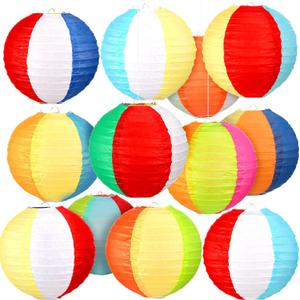 Panelee 12 Pcs 8 Inch Beach Ball Paper Lanterns Pool Party Decorations Summer Luau Themed Round Hanging Decorations for Office Classroom Home Outdoor Indoor Party Supplies