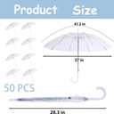 50 Pcs Wedding Clear Umbrella Bulk for Rain, Large Windproof Stick Umbrellas with White J-Hook Handle for Guests, Wedding Bride Groom Photography, Prom, Graduation, Golf, Parties, Transparent Umbrella