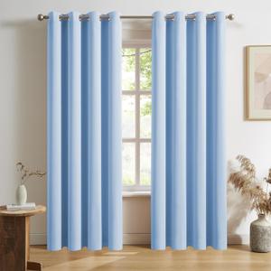 DUALIFE Sky Blue Blackout Curtain Panels/Drapes for Living Room 96 Inch Length Solid Energy Efficient Room Darkening Bedroom Curtains Thermal Insulated Grommet Top 52x96 Inches Cerulean 2 Panels