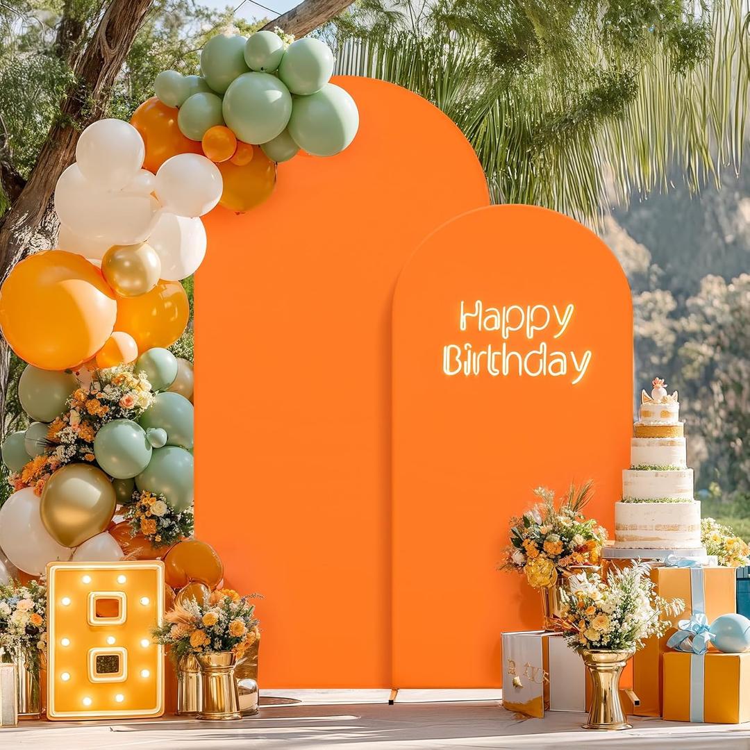 Orange Arch Backdrop Cover, Set of 2 Spandex Fitted Stretchy Arch Stand Covers, 2-Sided Round Top Chiara Backdrop Cover for Thanksgiving Birthday Party Ceremony Banquet Baby Shower Arch Decorations