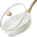 Nonstick Ceramic Saute Pan 12-Inch, 5QT Non-toxic Deep Frying Pan Skillet with Lid, Healthy No Teflon Cookware, Stay Cool Handle, Induction Compatible, PFAS Free