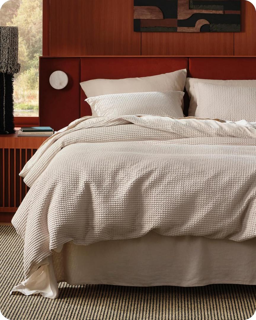 Bedsure Cotton Duvet Cover Set - 100% Cotton Waffle Weave Linen Duvet Cover Oversized King Size, PureWoven Breathable Bedding Set for All Season, 3 Pieces, 120"x98"