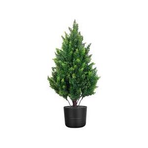 2.3 FT Artificial Cedar Topiary Tree Outdoor, Realistic Fake Cypress Tree with Pot, UV Resistant Faux Greenery Shrubs Bushes Plants for Front Door Porch Office Home Indoor Spring Decor