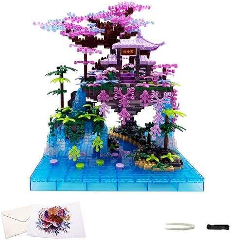 RUUQRUU 2588 PCS Cherry Blossom Bonsai Tree Building Block Sets for Adults Teens，Chinese Moon Palace Architecture Model，Micro Mini Japanese Sakura Tree House Building Kit，Creative Gift for Kids 14+