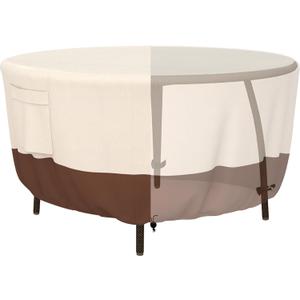 Tuyeho Round Patio Furniture Cover, Durable Oxford Fabric for Outdoor Round Table, Waterproof, UV & Rip Resistant Patio Table and Chairs Set Cover, 110"DIA x 28"H Beige & Brown