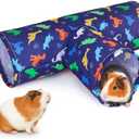 Bienbee Guinea Pig Tunnel, 3 Way Washable Guinea Pig Hideout,Foldable Rabbit Tunnel Guinea Pigs Toys for Bunny Hamster Chinchilla Ferret Rabbit Guinea Pigs Accessories Blue Dinosaurs