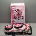 Bayer Trendy Baby Doll Pram Stroller with Accessories, Pink Animal Print, Adjustable Handle, Foldable Design, for Kids Ages 3+