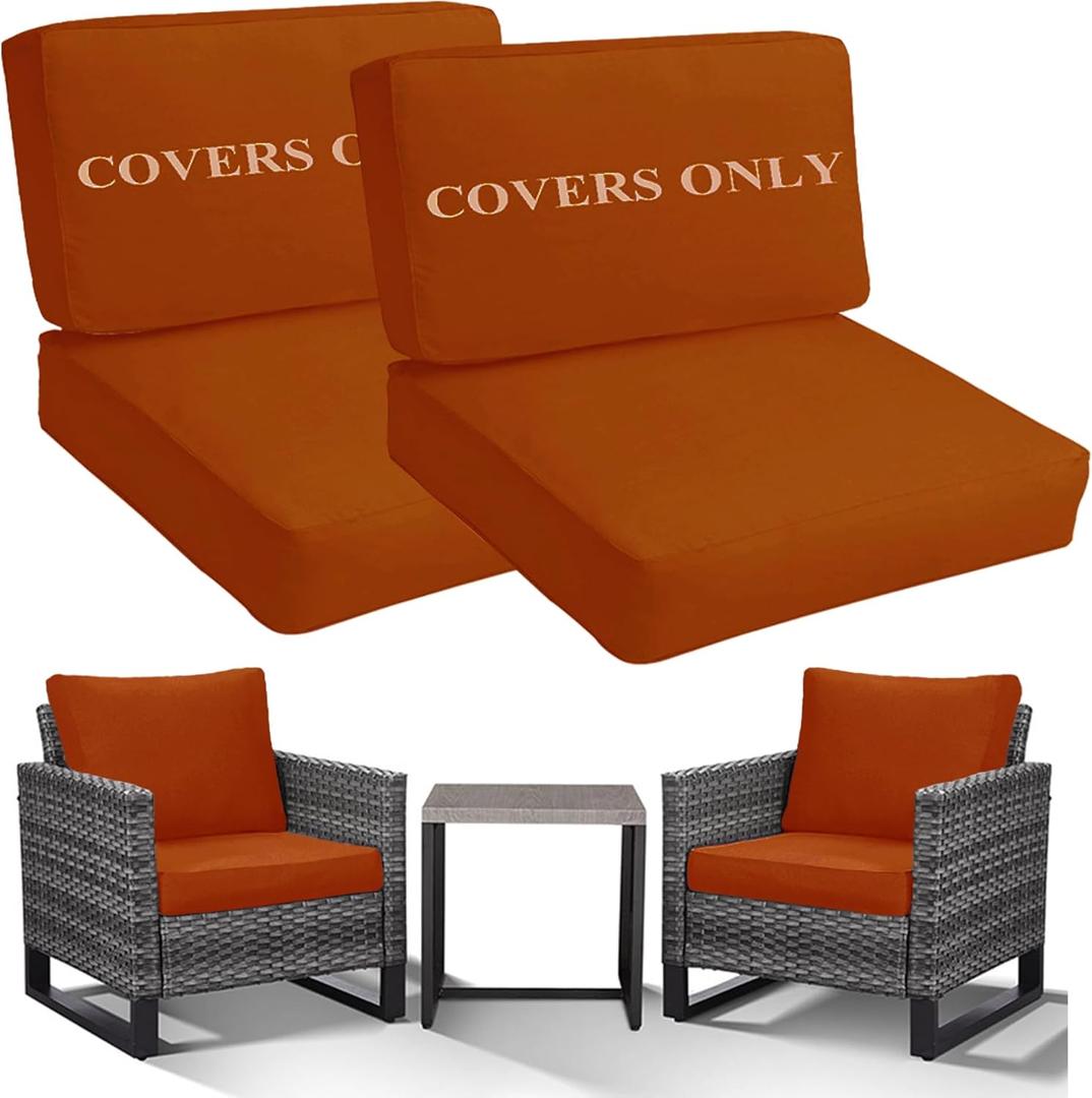 Sqodok Patio Cushion Covers Replacement, Deep Seat Patio Cushions Cover Set of 4, Waterproof Seat and Back Cushions Cover for Outdoor Furniture Chair, Sofa, Couch(Spice,28"x28"x6"+28"x13"x6")