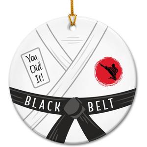 3 x Karate Christmas Ornament 2025 - Karate Black Belt Gifts for Boys, Men, Girls, Jiu Jitsu Ornament, Motivational Jiu Jitsu Gifts for Students, Teachers, Coaches, Ceramic Hanging Decor