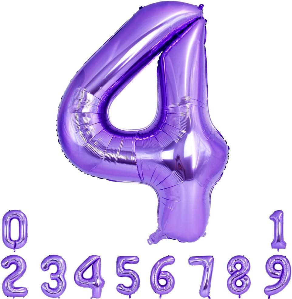 3 x TONIFUL 40 Inch Purple Large Numbers Balloon 0-9 Birthday Party Decor,Foil Mylar Big Number Balloon Digital 4 for Birthday Party,Wedding, Bridal Shower Engagement Photo Shoot, Anniversary
