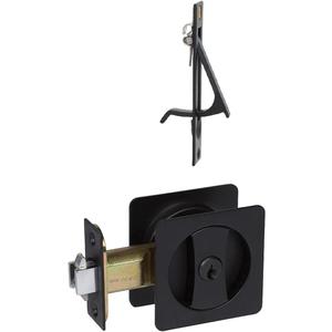 Delaney Hardware 370004 Black Contemporary Entrance Square Pocket Door Lock with Edge Pulls and Color Coded Indicators