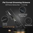 CIICII Dog Grooming Scissors Kit, 7 Inch Professional Pet Grooming Scissors Set with Safety Round Tip (Dogs/Cat Hair Cutting Trimming Thinning Shears with Curved Scissors) for DIY Home Salon (Black)