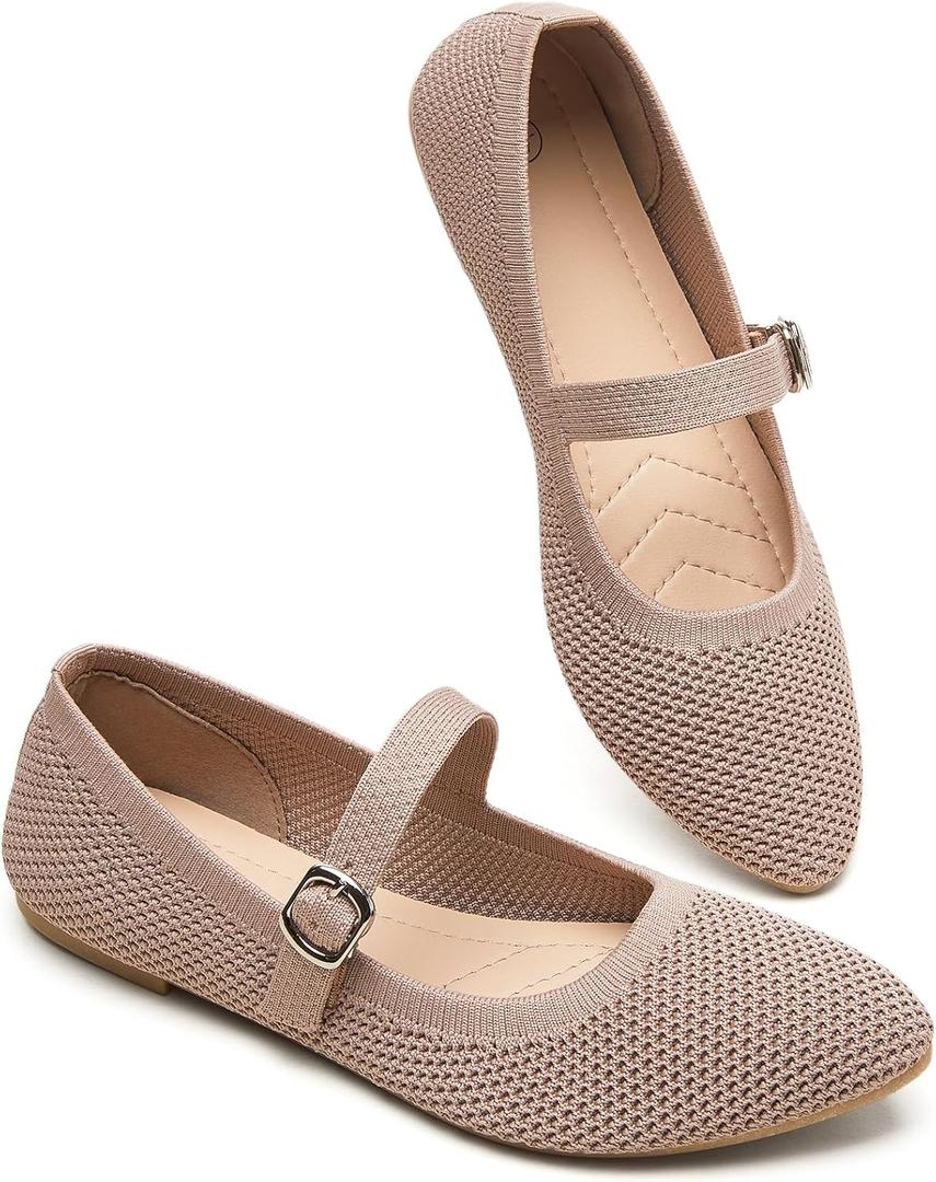 BABUDOG Mesh Ballet Flats for Women,Women's Mary Jane Flats with Buckle Strap,Black Nude Foldable Flats Shoes for Women,Comfortable Dress Shoes 7