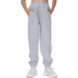 THE GYM PEOPLE Girl's Fleece Sweatpants Athletic Joggers Pants with Pockets | Fleece Lined, Elastic Waistband, Tapered Ankle, 2 Pockets, Soft and Warm, For Play, School and Daily Wear (Gray, XXL)