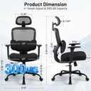 Ergonomic Office Desk Chair, High Back Breathable Mesh Computer Chair, 3D Lumbar Support, 2D Headrest & 3D Armrests, 300lbs Heavy Duty Task Chair for Home Office Work Gaming, Black
