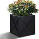 BAYN Metal Square Planter Box Tall Planters for Outdoor Plants Modern Heavy Duty with Drainage Holes for Outside Indoor Patio Deck - Black, 17x 17x 18