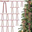 24 Pcs Velvet Bows Christmas Tree Ornaments Vintage Double Faced Velvet Ribbon Bows for Tree Garland Wreath Indoor Outdoor Xmas(5 x 7 Inch, Width of 3/8",Rose Gold)
