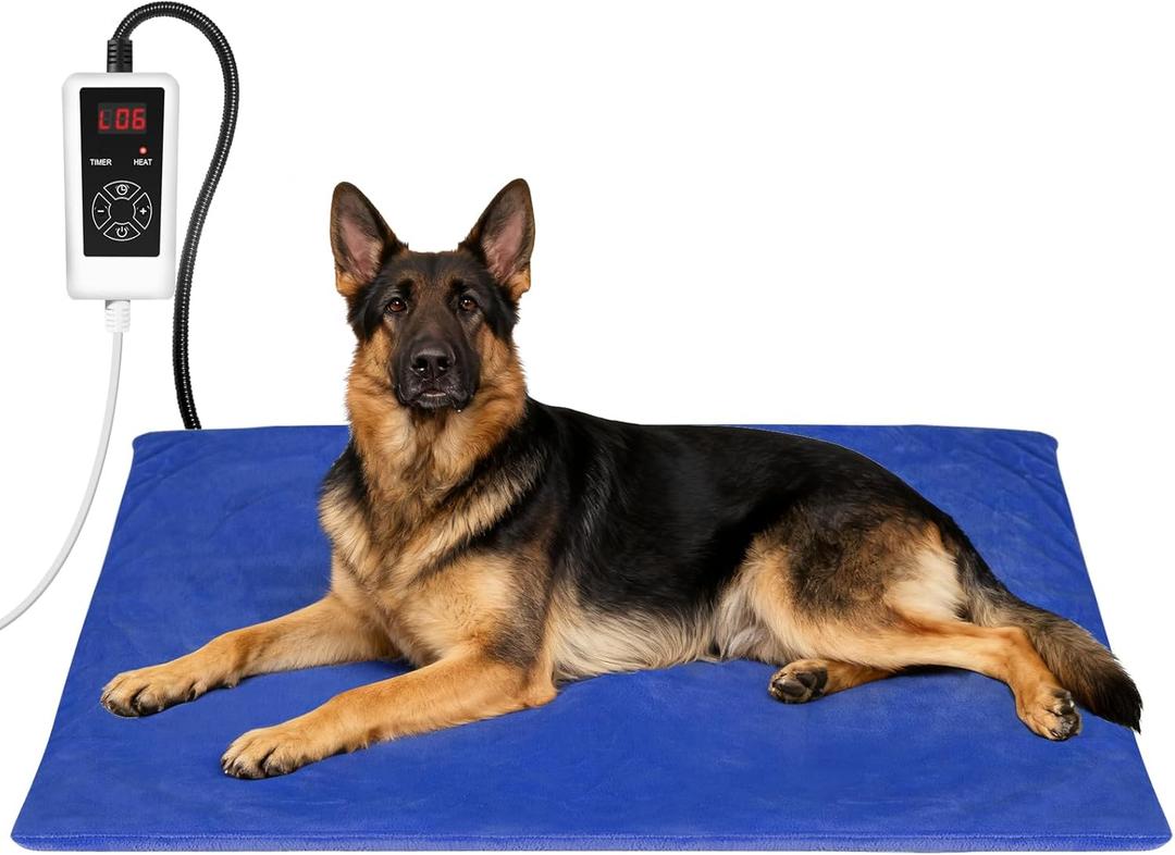 RIOGOO Pet Heating Pad, Electric Heating Pad for Dogs and Cats with Timer, 6 Level Adjustable Temperature Dog Heated Blanket (Blue, XL:36''x27'')