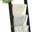 HONEST OUTFITTERS Blanket Ladders for The Living Room, 5-Tier Blanket Holder, Wall-Leaning Blanket Rack, Ladder Shelves, Wooden Quilt Ladder, Farmhouse Decor, Black