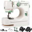 Portable Sewing Machine with Twin Needles & Double Thread, 16 Built-In Stitches, Reverse & Buttonhole, Foot Pedal, LED Light, Thread Cutter, for Beginners & Home Sewing Projects, Accessories Kit