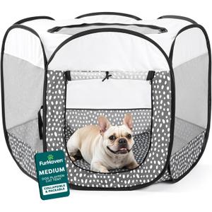 FurHaven Portable Pet Playpen for Dogs & Cats, Foldable Indoor Kitten Playpen with Mesh Sides, Pop Up Travel Dog Pen, Medium, Gray Pebbles