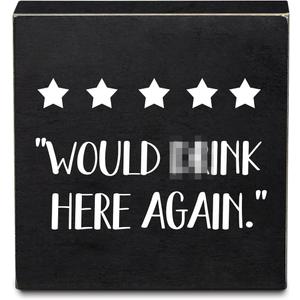 Black Wooden Box Signs Wood Bar Cart Sign Decor Black Kitchen Office Decor, 6 X 6 Inch, Cute Bathroom Sign