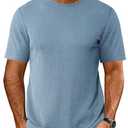 Ekouaer Men's T-Shirts Short Sleeve Slim Fit Workout Casual Crewneck Knit Shirts Light Blue M