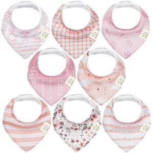 8-Pack Organic Baby Bandana Bibs for Girls - Super Absorbent Triangle Baby Bibs for Drooling and Teething Infant, 100% Cotton Extra Soft for Newborn, Infant 0-36 Months (Sweet Charm) (Cotton (Pack of 8))