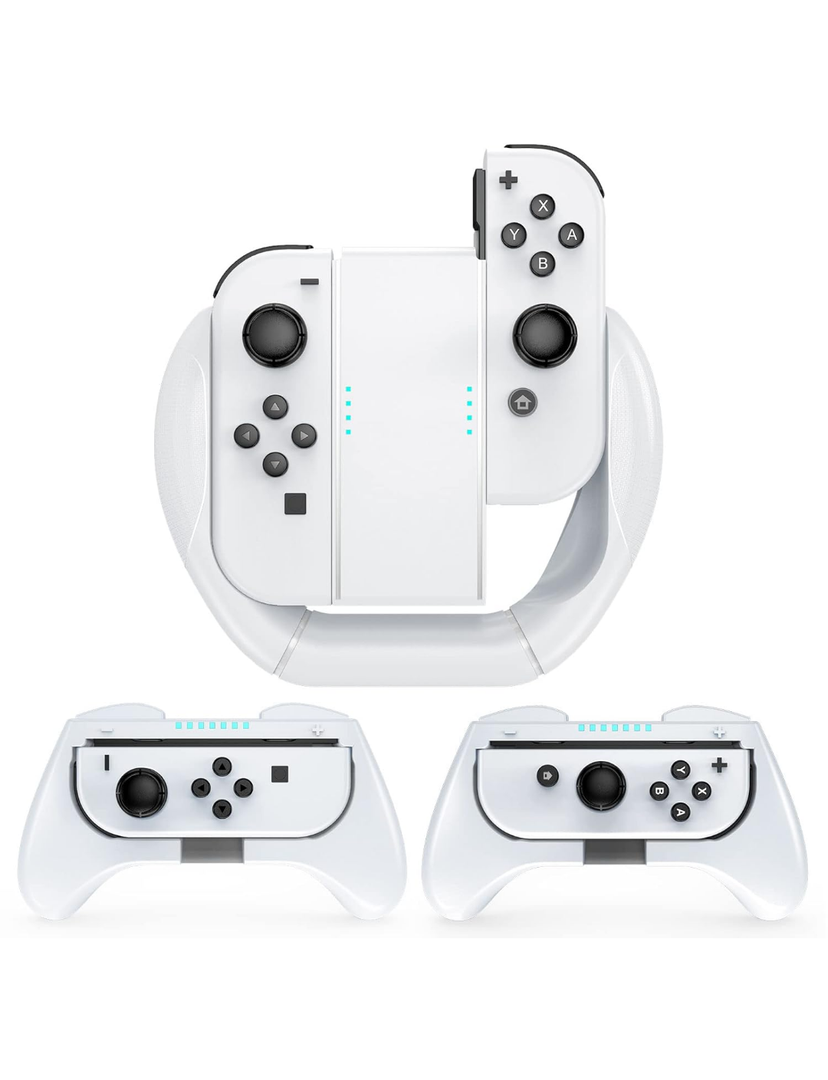 Mooroer Switch Joycon Grips White for Nintendo Switch & OLED, Switch Joy-Con Controller Holders Kit, Family Use Gaming Accessories for Nintendo Switch, [3 Pack]
