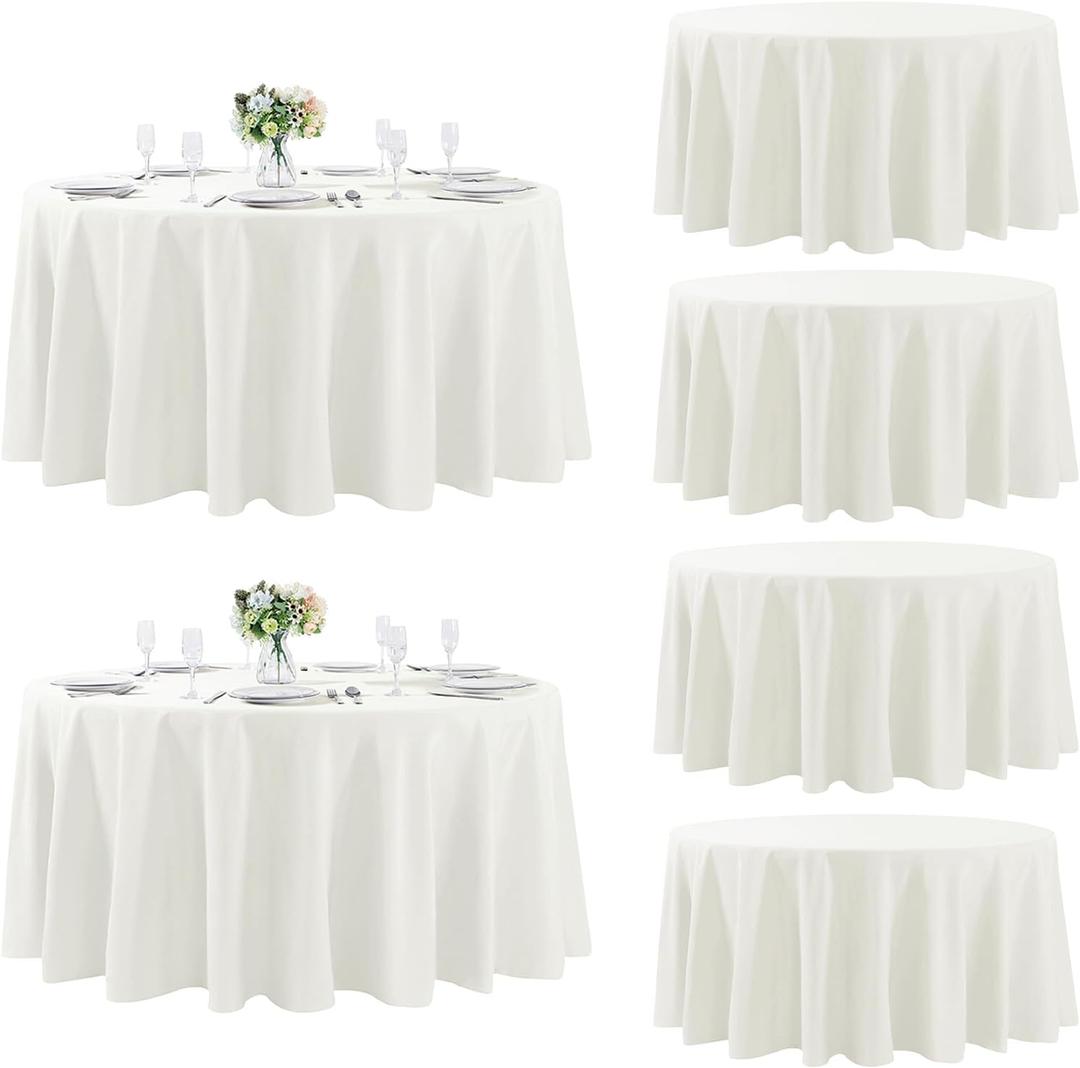 Fokitut 6 Pack Round Tablecloth, 132 Inch, Stain Resistant and Wrinkle Polyester Table Cloth, Fabric Table Cover for Kitchen Dining, Wedding, Party, Holiday Dinner-Ivory