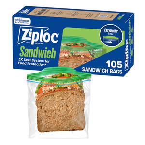 Ziploc Sandwich and Snack Bags with EasyGuide Texture, Plastic Storage Bags with Grip 'n Seal Technology, 105 Bags Total