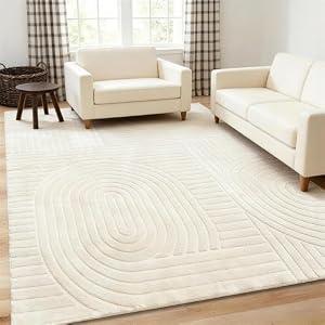 MATIIUI 5x7 Geometric Solid Beige Area Rug – Washable, Durable Non-Slip Indoor Carpet with Soft High-Low Pile, Fluffy Floor Rugs for Living Room, Bedroom, Bedside, Kids Room, Nursery,Home Office Décor