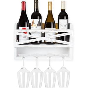 Wood Wine & Glass Rack 18.9 x 9.84 x 4.33 In White