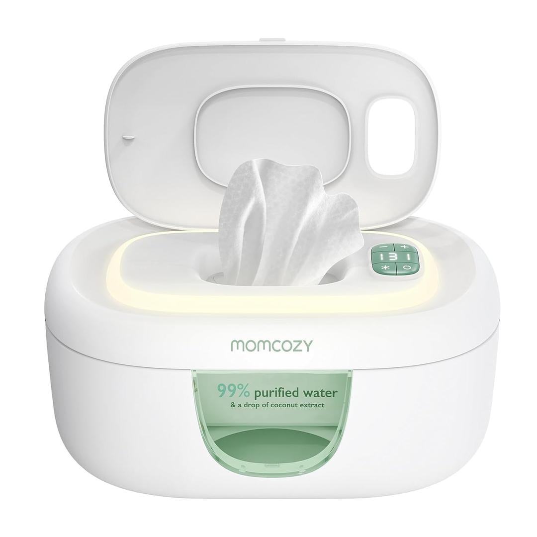 Momcozy Baby Wipe Warmer, Innovative Spring Design, Large Capacity Wipes Dispenser, Fast and Even Heating, 4 Modes of Temperature Heating Control, Diaper Wipe Warmer with Night Light (Classic WW01 60-80pcs, Green)