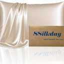 2 x Mulberry Silk Pillow Cases with Zipper, Ultra Smooth Soft Breathable Cooling Pillow Cases for Hot Sleepers, Silk Satin Pillowcase for Hair and Skin, Gifts for Women (Champagne, Standard Size, 1 Pack) (Standard - 2026 Inch)