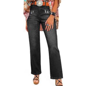 SHEWIN Straight Leg Jeans for Women Trendy High Rise Tapered Flare Jeans Stretchy Wide Leg Ankle Denim Pants with Pockets (6, Black)