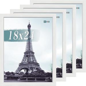18x24 Poster Frame Set of 4 - White, Gallery-Quality Wood Picture Frames, 1.1-Inch Wide Border, Polished Plexiglass, Vertical or Horizontal Wall Display for Photo/Art/Prints, White