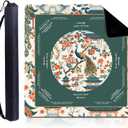 Foilswirl 1 Pcs Mahjong Table Mat Floral Peacock, 33" x 33" Green Chinoiserie Peacock Mahjong Mat Non-Slip Noise Reduction Carrying Bag for Poker Board Card Games Dominoes, Ships Rolled(Luxurious)