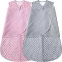 Fleece Newborn Sleep Sack Baby Swaddle,3-Way Adjustable Wearable Blanket,2 Pack Fleece Swaddling Sleeping Bag TOG 2.0 (Gray & Pink, 3-6 Months)