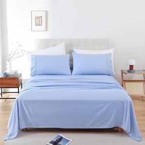 Queen Size Sheet Set - Luxury Soft Comfy Bed Sheets, Breathable Cooling Hotel Bedding for Women, Men, Teens, Extra Deep Pocket, Easy-Fit, Oeko-Tex, Wrinkle Free 4 Piece - Sky Blue