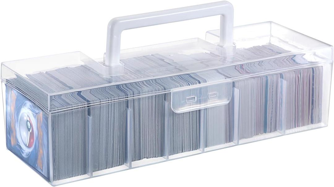 OwnMy 1 Clear Plastic Trading Card Storage Box Plastic Card Storage Case with Dividers, Portable Baseball Cards Organizer Box for Football Sports MTG TCG Cards