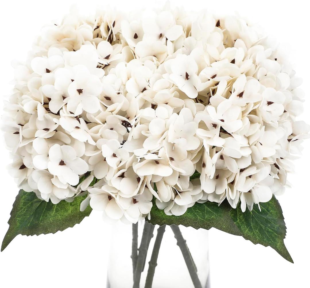 Kimura's Cabin 6pcs Fake Flowers Artificial Silk Hydrangeas Flower Faux Hydrangea with Stems for Wedding Party Bouquets Arrangement Home Table Centerpieces Decoration(Lvory White)