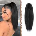 FESHFEN Straight Ponytail Extensions Long Drawstring Natural Synthetic Pony Tail Hair Pieces Clip in Ponytails Hairpieces for Women, Natural Black 16 inch