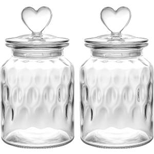WHJY Set of 2 Airtight Glass Jars Decorative Jars, 32oz Jar of Hearts Cute Cookie Jar Decorative Jars with Lids Candy Jars for Candy Buffet Heart Shaped Lid - Drops Textured